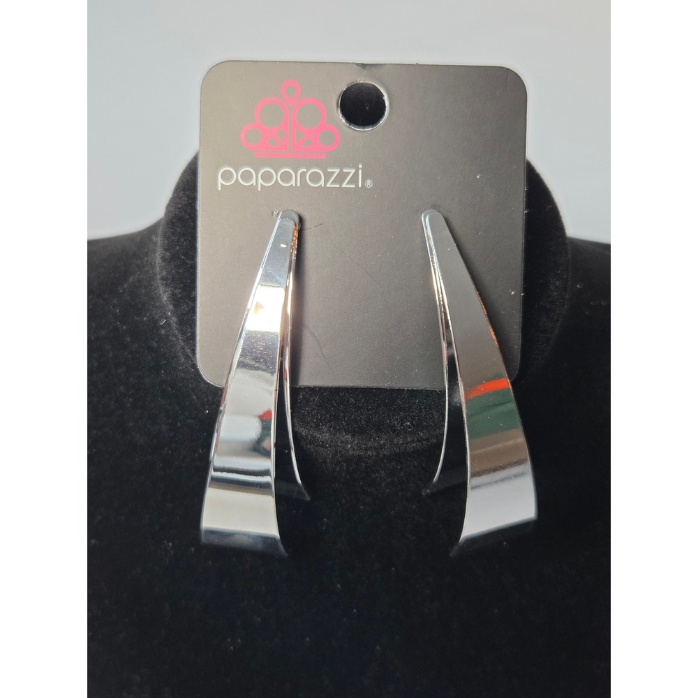 Paparazzi Drop Earrings Womens OS Silver Layered Geometric Curved Metal Post